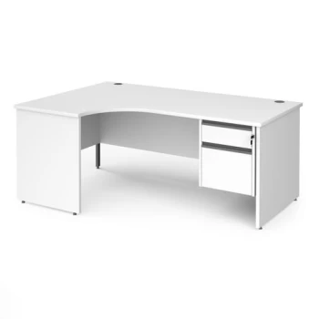 Office Desk Left Hand Corner Desk 1800mm With Pedestal White Top And Panel End Leg 800mm Depth Contract 25 CP18EL2-G-WH