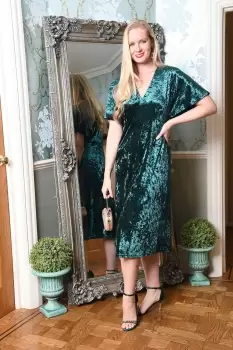 Green Velvet Kimono Midi Dress