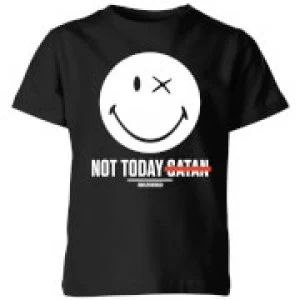 Smiley World Slogan Not Today Satan Kids T-Shirt - Black - 11-12 Years
