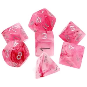 Chessex Ghostly Glow Pink/Silver Poly 7 Dice Set