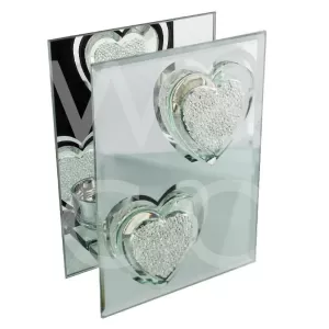 HESTIA? Mirror Glass Crystal Heart Double Tealight Holder