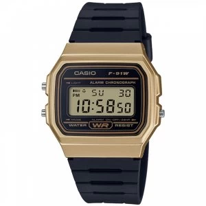 Casio F91WM-9AEF Casual Digital Watch with Black Rubber Strap & Gold Plated Case