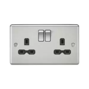 Knightsbridge - 13A 2G dp Switched Socket with Black Insert - Rounded Edge Brushed Chrome