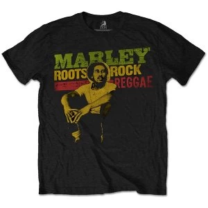 Bob Marley - Roots, Rock, Reggae Unisex Large T-Shirt - Black