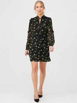 Oasis Daffodil Lace Trim Dress - Multi/Black, Multi Black, Size 6, Women