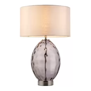 Barletta Base & Shade Table Lamp, Grey Tinted Glass, Bright Nickel Plate With Vintage White Fabric