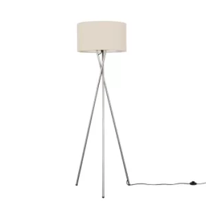 Camden Brushed Chrome Tripod Floor Lamp with XL Mink Reni Shade