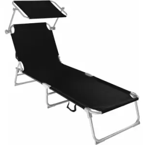 Tectake - Sun lounger with sun shade - reclining sun lounger, sun chair, foldable sun lounger - Black - black