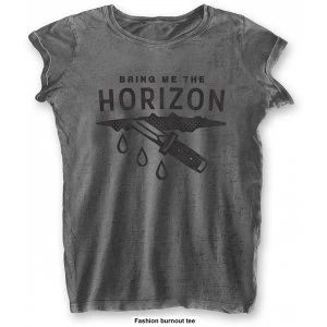 Bring Me The Horizon: Wound with Burn Out Finishing Ladies Large T-Shirt- Grey