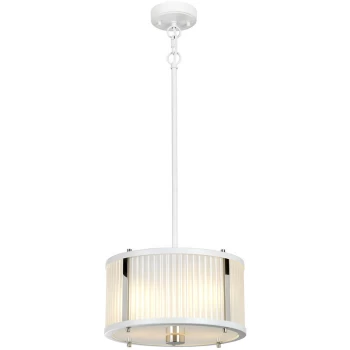 Elstead - Corona Cylindrical 2 Light Pendant, White Polished Nickel, Frosted Glass