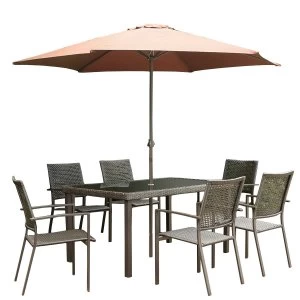 Robert Dyas Barcelona 6-Seater Outdoor Dining Set with 2.7m Parasol