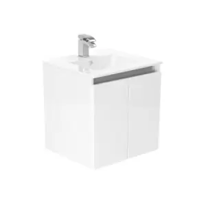 Newland 500mm Wall Hung Double Door Large Ceramic Basin Unit - White Gloss