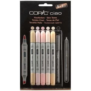 Copic Ciao 5 + 1 Marker Pen Set with a Copic Fineliner Skin Tones Set of 6