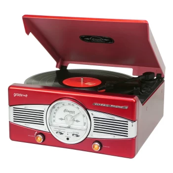 Groov-e Retro Series Vinyl Player with Radio and Built in Speakers - Red