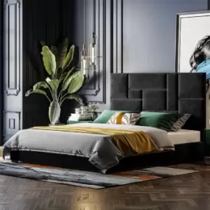 Conmo Upholstered Beds - Plush Velvet, King Size Frame, Black - Black