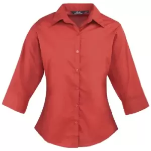 Premier 3/4 Sleeve Poplin Blouse / Plain Work Shirt (24) (Red)
