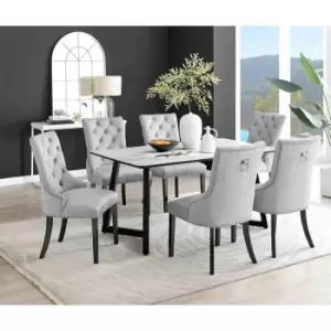 Furniture Box Carson White Marble Effect Dining Table and 6 Grey Belgravia Black Leg Chairs
