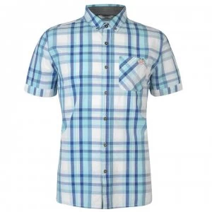 Lee Cooper Short Sleeve Check Shirt Mens - Whte/Turq/Blue