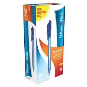 Paper Mate InkJoy 100 Retractable Ballpoint Pens Medium 1.0mm Tip Blue Ref S0957040 Pack of 20