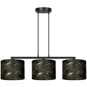 Emibig Broddi Black Bar Pendant Ceiling Light with Black Fabric Shades, 3x E27