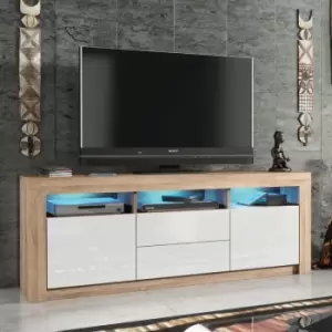 Creative Furniture - tv Unit 160cm Sideboard Cabinet Cupboard tv Stand Living Room High Gloss Doors - Oak & White - Oak & White