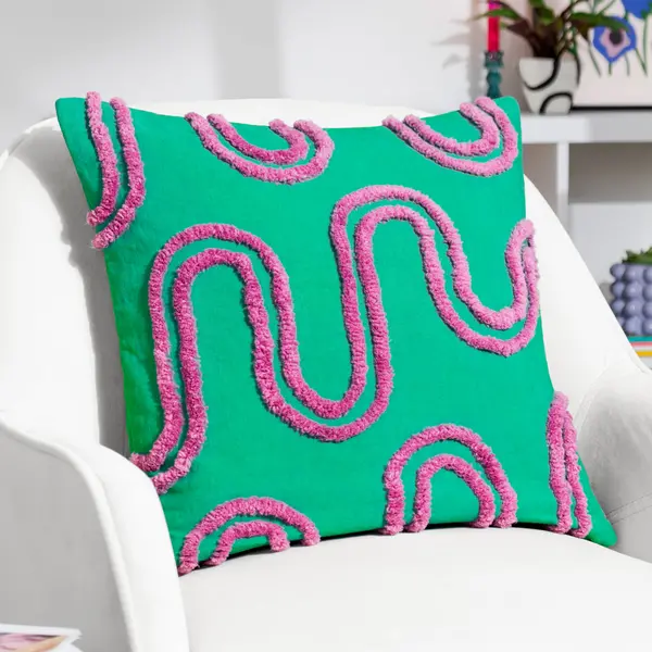 Archie Tufted Cushion Turquoise/Purple, Turquoise/Purple / 45 x 45cm / Polyester Filled