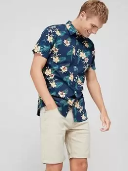 Jack & Jones Bec Floral Printed Short Sleeve Shirt - Navy, Size S, Men