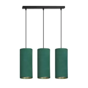 Bente Black Bar Pendant Ceiling Light with Green Fabric Shades, 3x E14