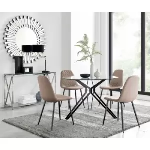Cascina Dining Table and 4 Cappuccino Corona Faux Leather Dining Chairs with Black Legs Diamond Stitch - Cappuccino