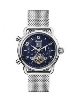 Ingersoll Ingersoll New England Navy Daydate Skeleton Eye Automatic Dial Stainless Steel Mesh Strap Watch
