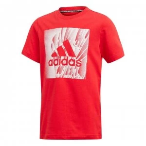 adidas Box Print T Shirt Junior Boys - Scarlet