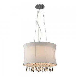 Ceiling Pendant 4 Light with White Shade Polished Chrome, Clear Crystal
