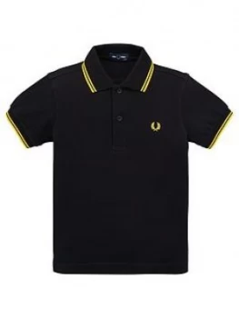 Fred Perry Boys Core Twin Tipped Short Sleeve Polo Shirt - Black, Size 5-6 Years