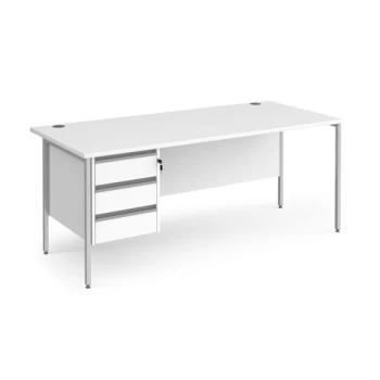 Office Desk Rectangular Desk 1800mm With Pedestal White Top With Silver Frame 800mm Depth Contract 25 CH18S3-S-WH