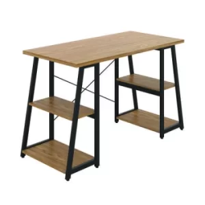 Soho Desk with Angled Shelves 1300x600x770mm Oak/Black KF90955