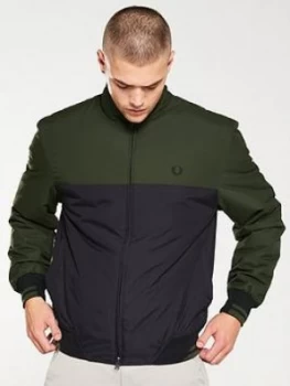 Fred Perry Colour Block Sports Jacket - Dark Sage/Black, Green, Size XL, Men