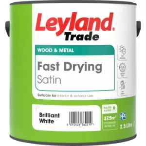Leyland Trade Fast Drying Water Based Satin Paint Brilliant 2.5L in White
