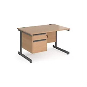 Dams International Straight Desk with Beech Coloured MFC Top and Graphite Frame Cantilever Legs and 2 Lockable Drawer Pedestal Contract 25 1200 x 800