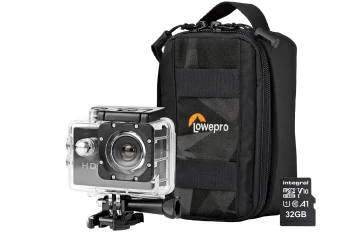 Nedis HD Action Camera with Waterproof Case, Mounting Kit, LowePro Protective Bag & 32GB MicroSD Card - Black