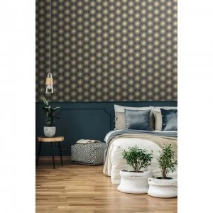 Sublime Gold Fire Circle Geometric Wallpaper - One size