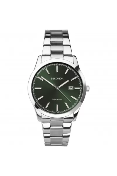 Taylor 41mm Silver Watch Round Case Green Dial