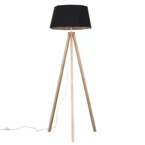 Barbro Light Wood Tripod Floor Lamp with Toke Shade