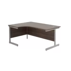 1600X1200 Single Upright Left Hand Radial Desk Dark Walnut - Silver + Desk High Ped