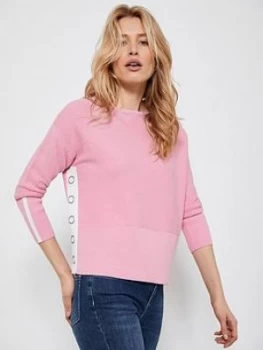 Mint Velvet Cotton Stitch Button Jumper - Pink, Size L, Women
