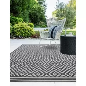Patio Diamond Flatweave Garden Kitchen Indoor Outdoor Mono Black Rug Floor Mat Small 80 x 150cm (2'6'x5'0')