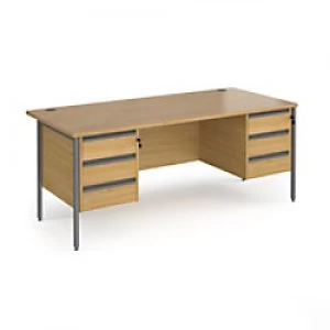 Dams International Straight Desk with Oak Coloured MFC Top and Graphite H-Frame Legs and 2 x 3 Lockable Drawer Pedestals Contract 25 1800 x 800 x 725m