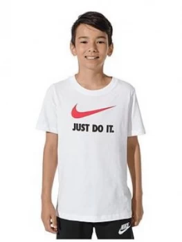 Boys, Nike Sportswear Kids Just Do It Swoosh T-Shirt - White/Red, Size L, 12-13 Years