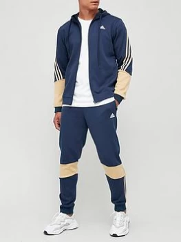 adidas MTS Cotton Hood Fleece Tracksuit - Navy/White, Navy/Gold Size M Men