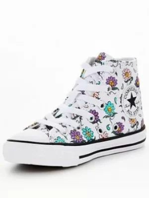 Converse Chuck Taylor All Star Floral Hi Childrens Trainer, White/Purple, Size 11
