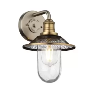 Hinkley Rigby 1 Light Wall Light Antique Nickel with Heritage Brass IP44